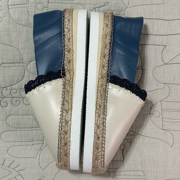 NEW See by Chloé Glyn Espadrille Flat Platform Sz 38 Cream Blue Convertible - Picture 3 of 13